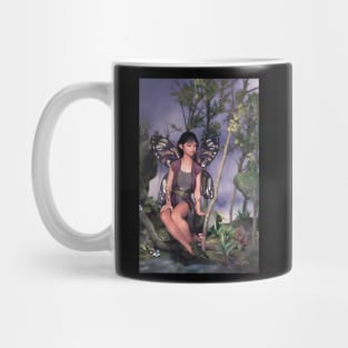Fairy sitting by small pond in the woods Mug